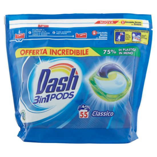 Detersivo Lavatrice capsule Pods Dash Classico 3in1- 55Lavaggi