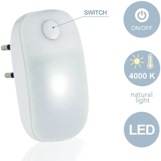 Luce Notturna a Led Electraline - Luci Notturne con Spina e interruttore On/Off