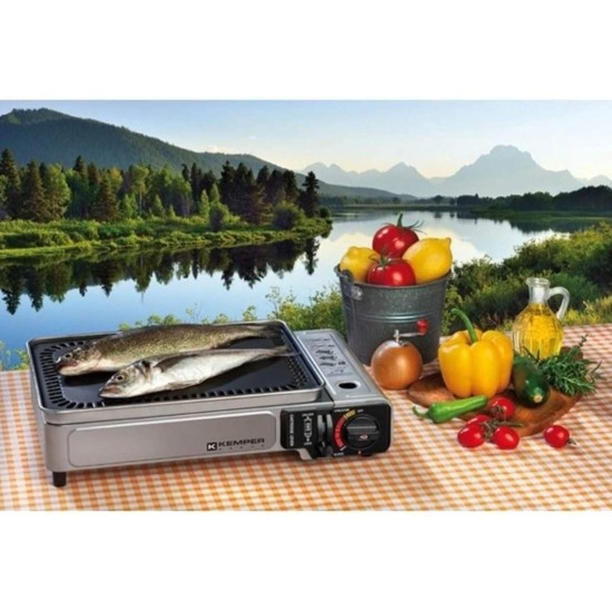 Kemper Piastra a Gas sul Tavolo con pesce in cottura
