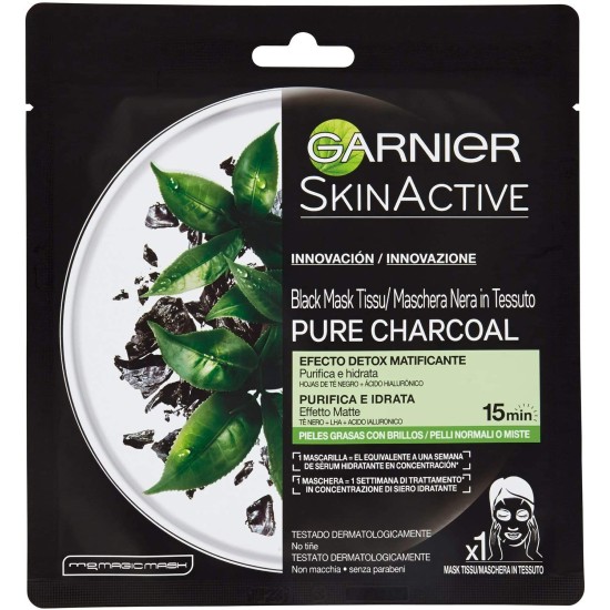 Maschera Idratante Viso in Tessuto nera Garnier Skin Active al Carbone Vegetale
