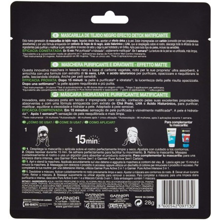Informazioni dettagliate sul retro della confezione - Maschera in Tessuto Garnier Hydra Bomb al Carbone Vegetale