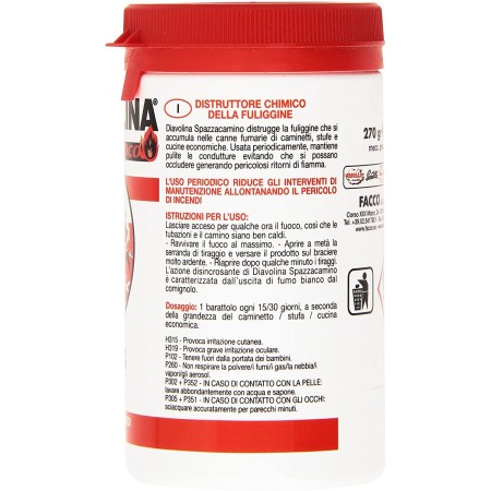 Istruzioni sulla confezione di Diavolina Spazzacamino da 270g