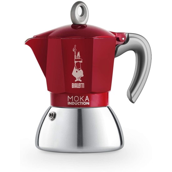 Primo piano della Moka Induction rossa 4 tazze