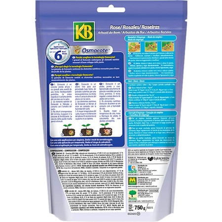 Informazioni sul retro della confezione del Concime Osmocote KB da 750g