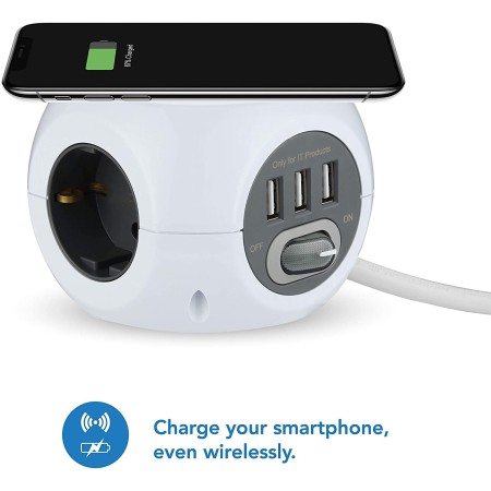 Electraline 62079 Multipresa Cubo Caricatore Wireless 3 porte USB