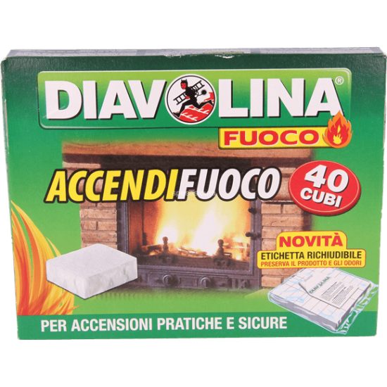 Accendifuoco Diavolina - 40 Cubetti Accendi camino e stufe