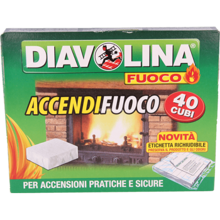 Accendifuoco Diavolina - 40 Cubetti Accendi camino e stufe