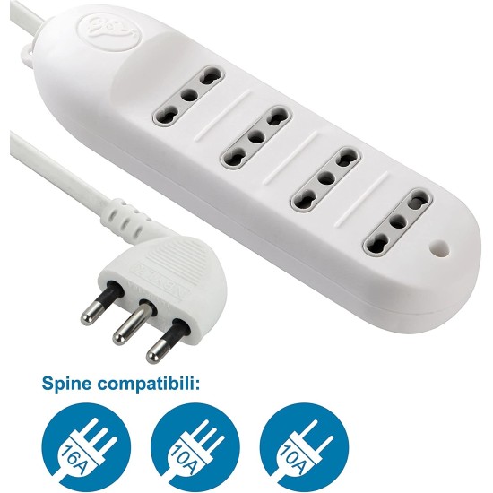 Electraline Multipresa 10/16A 4 posti con Spina Salvaspazio