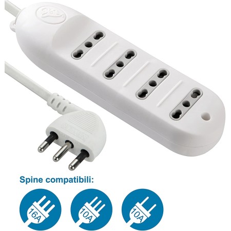 Electraline Multipresa 10/16A 4 posti con Spina Salvaspazio