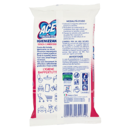 informazioni su confezione Ace Salviette Igienizzanti con Alcool 40pz