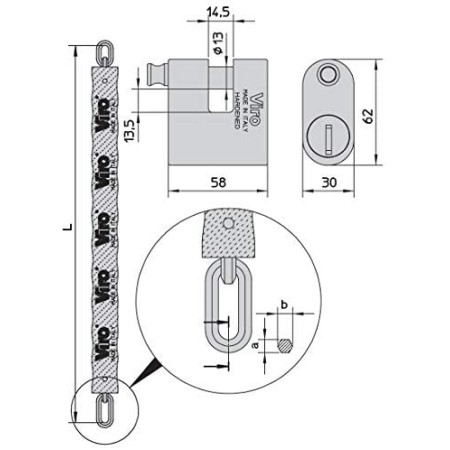 Viro Catena Antifurto Cementato Moto Scooter - Lucchetto Corazzato 4155.180