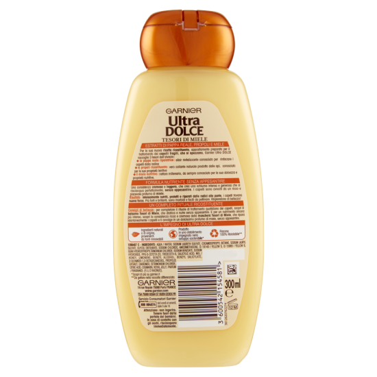 Informazioni sul retro della Confezione di Garnier Ultra Dolce Tesori di Miele 300ml