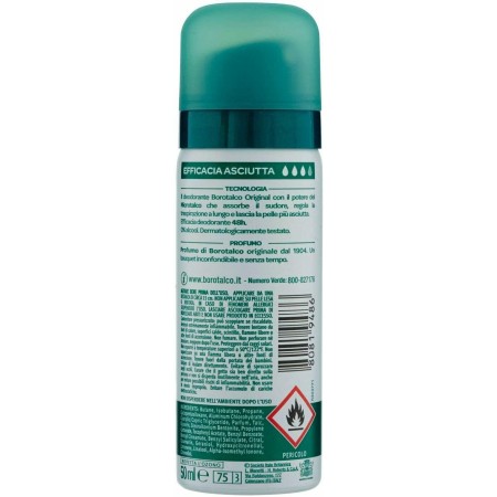 informazioni sulla confezione del Deodorante da viaggio Spray Borotalco 50ml
