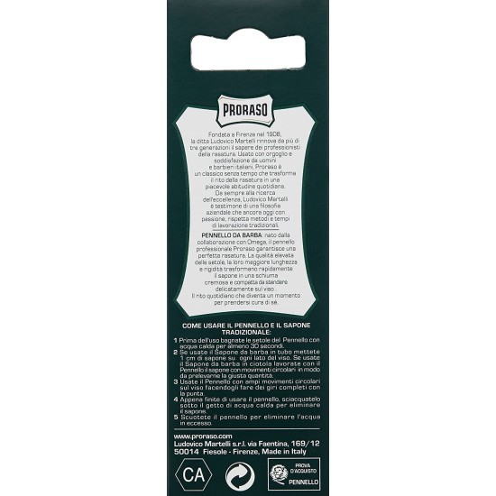 Informazioni sul retro della confezione del Proraso Pennello da Barba Professionale.