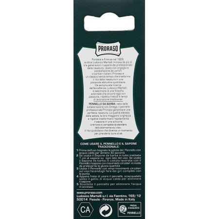 Informazioni sul retro della confezione del Proraso Pennello da Barba Professionale.