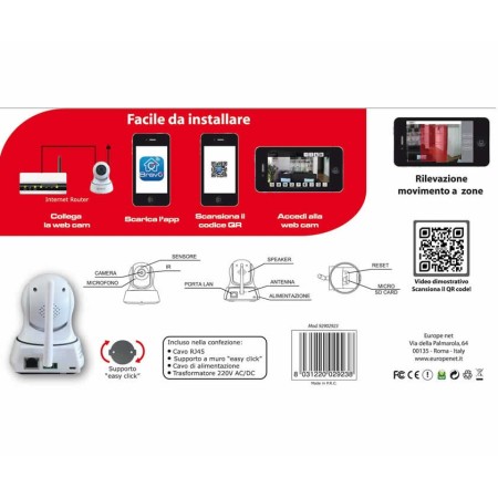 TELECAMERA WIRELESS HD 720P LED IR LAN MOTORIZZATA WIFI RETE INTERNET BRAVO SMARTY