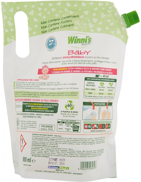 Winni's Detersivo Biodegradabile Lavatrice Baby Detergente 800ml