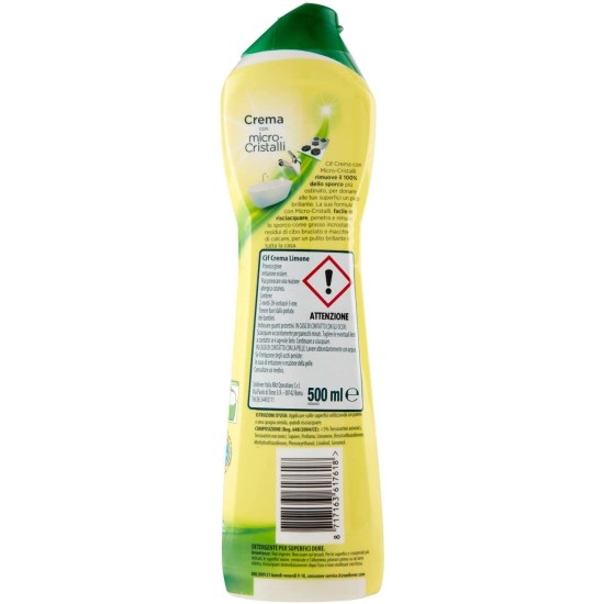 Informazioni sulla confezione del Cif Crema Detergente Limone 500ml