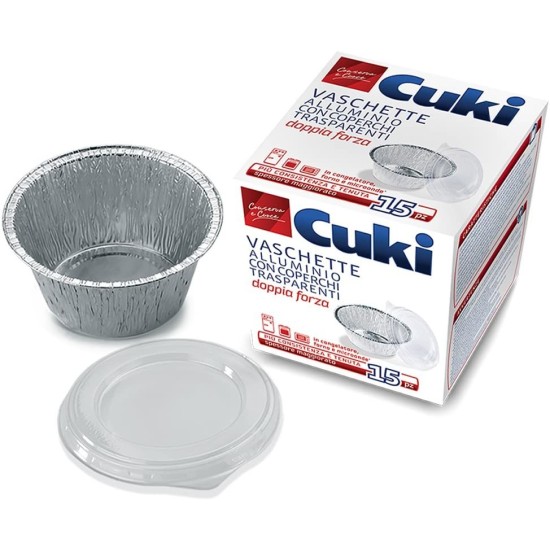 Cuki Vaschette Budino Tortino in Alluminio Con Coperchio -15pz