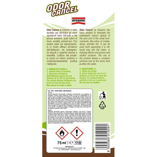 Informazioni Arexons Odor Cancel deodorante auto AntiTabacco