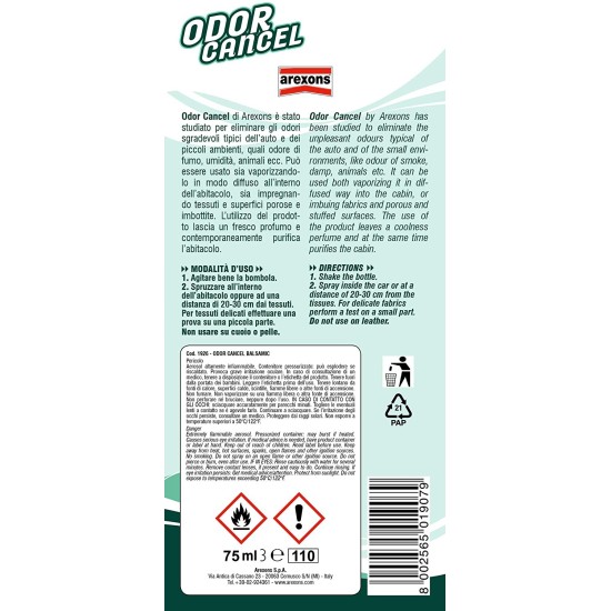informazioni Arexons Deodorante Elimina Odori Auto 75ml - Balsamic