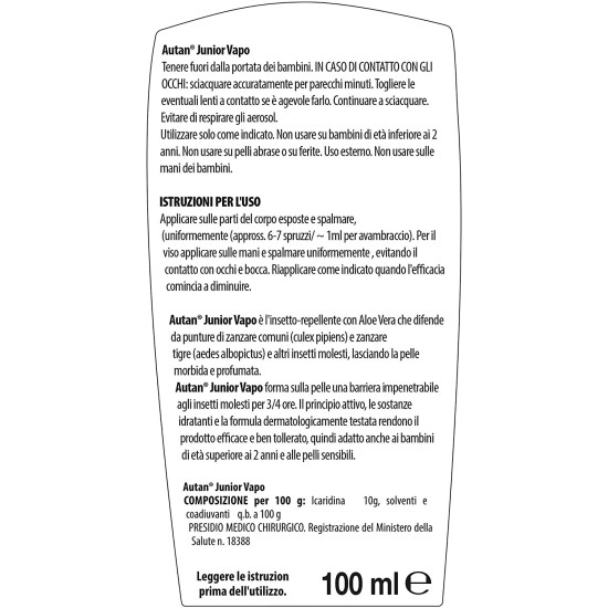 Informazioni e Istruzioni d'uso di Autan Family Care Junior