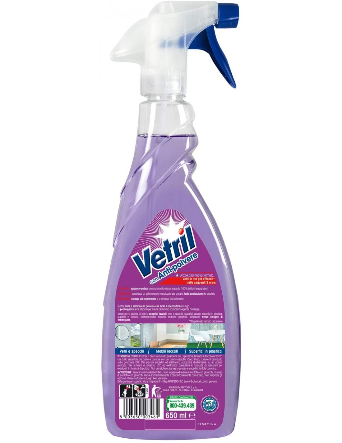 Vetril Detergente Spray Con Antipolvere Azione Antistatica Senza