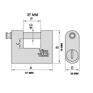Lucchetto Viro Corazzato Antiscasso 87mm - Lucchetti porte 2