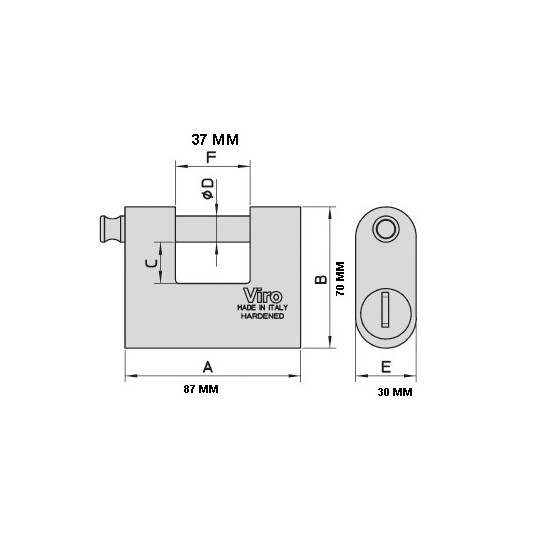 Misure del Lucchetto viro da 87mm