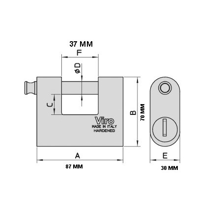 Misure del Lucchetto viro da 87mm