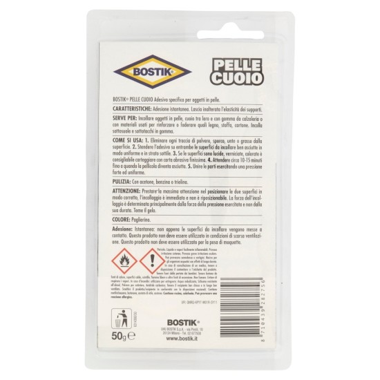 Informazioni e modalità d'uso su Bostik Colla Adesiva Pelle Cuoio 50g