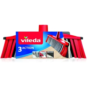 Vileda 3Action Scopa per Interni con 3 Setole, Rosso - Grigio, 28x14x4Cm
