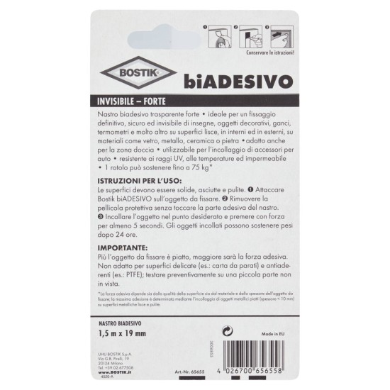 Informazioni e modalità d'uso di  Bostik Nastro Biadesivo Invisibile