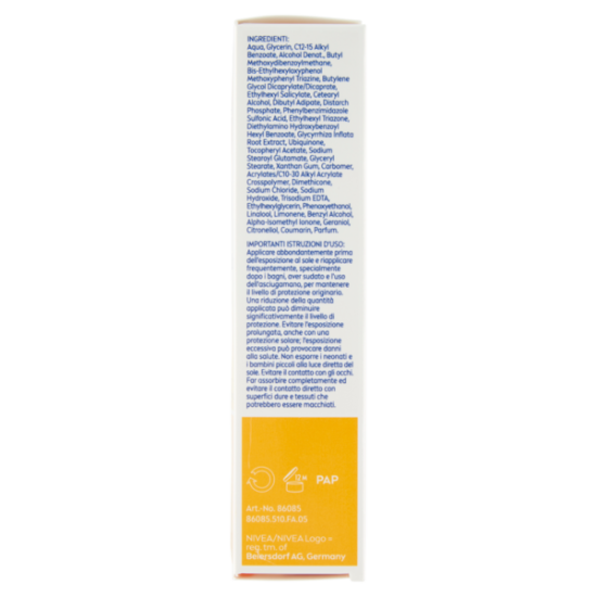 laterale confezione Nivea Sun Viso Rughe e Macchie FP30 Per Pelli Normali e Secche 50ml