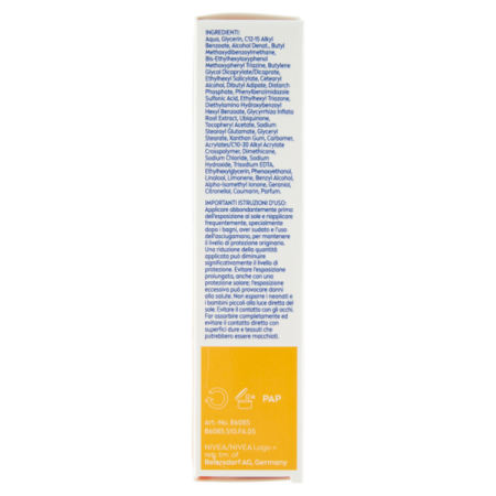 laterale confezione Nivea Sun Viso Rughe e Macchie FP30 Per Pelli Normali e Secche 50ml