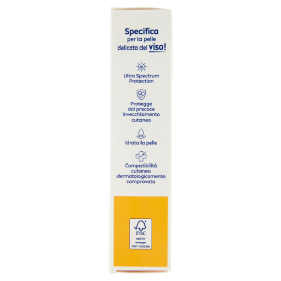 lato confezione Nivea Sun Viso Rughe e Macchie FP30 Per Pelli Normali e Secche 50ml