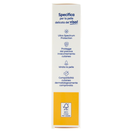 lato confezione Nivea Sun Viso Rughe e Macchie FP30 Per Pelli Normali e Secche 50ml