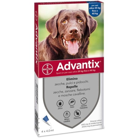 Advantix Cane 25 40kg - 4pz da 4ml Antiparassitario per cane