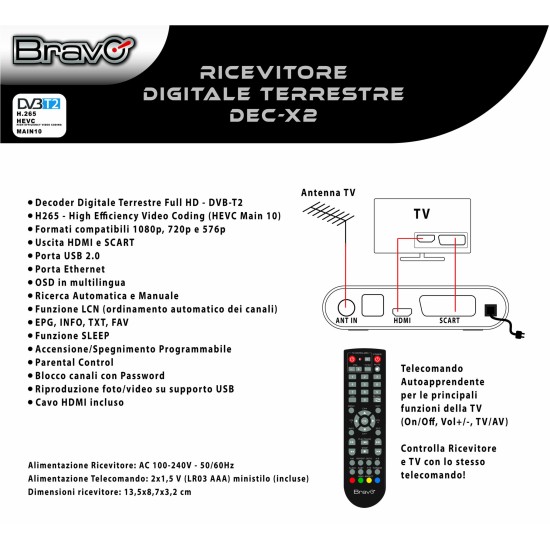 Decoder Bravo Dtt Digitale Terrestre Decoder HD -DVB-T2