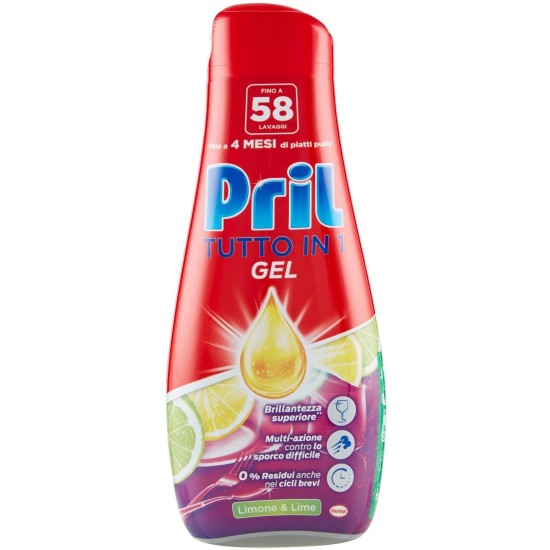 Pril Detersivo  Gel Lavastoviglie Tutto in 1 Limone e Lime - 58 Lavaggi