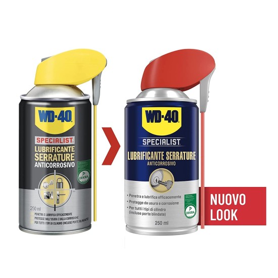 vecchia e nuova confezione del WD40 Lubrificante per Serrature