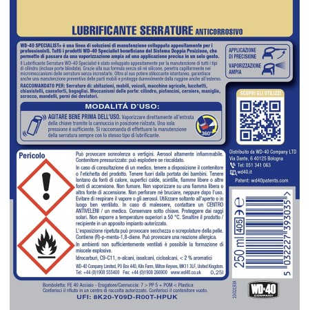 etichetta WD40 Lubrificante per Serrature