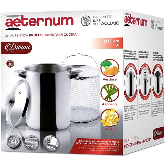confezione Aeternum Divina Pentola Multibollitore Asparagera Acciaio Inox - 16Ø