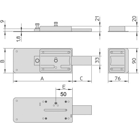 misure Viro Ferroglietto Serratura Porte Cilindro Staccato 1.7832.712  - Entrata 50