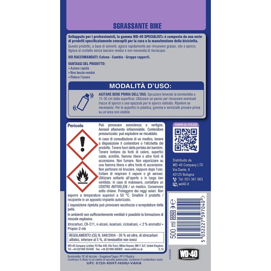 WD40 Sgrassante Bici  500ml etichetta prodotto
