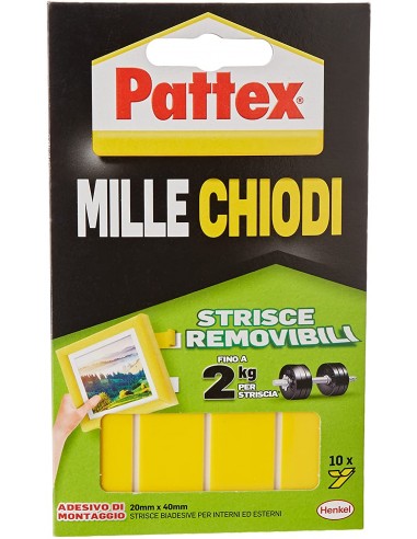 Pattex Millechiodi Tape Strisce Removibili 10 Strisce 20x40mm
