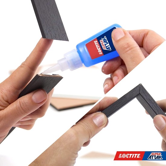 Loctite Super Attak XXL in uso per incollare una cornice in legno