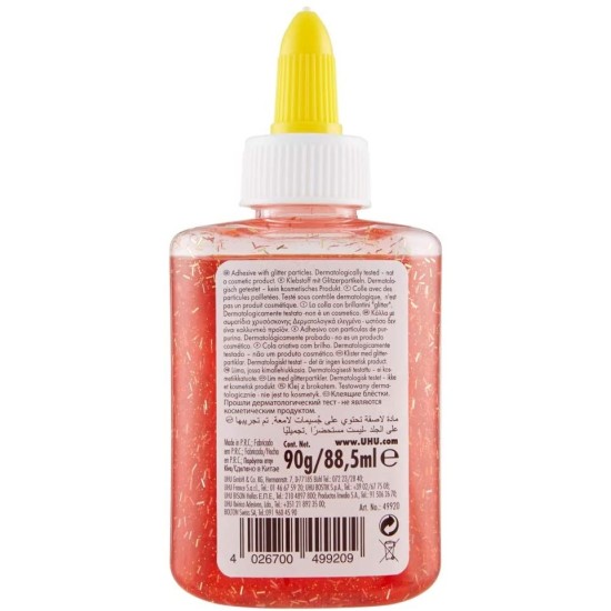informazioni UHU Glitter Glue Bottle - Colla con Glitter Rossa 88,5ml