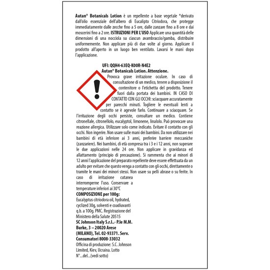 informazioni di sicurezza Autan Botanicals Crema Insetto Repellente A base di Olio di Eucalipto 50ml