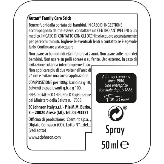 Autan FamilyCare Insetto Repellente Anti Zanzare Stick 50ml